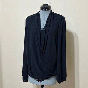 Lilly Pulitzer Mayah Black Long Sleeve Blouse Draped V Neck Top Career Casual